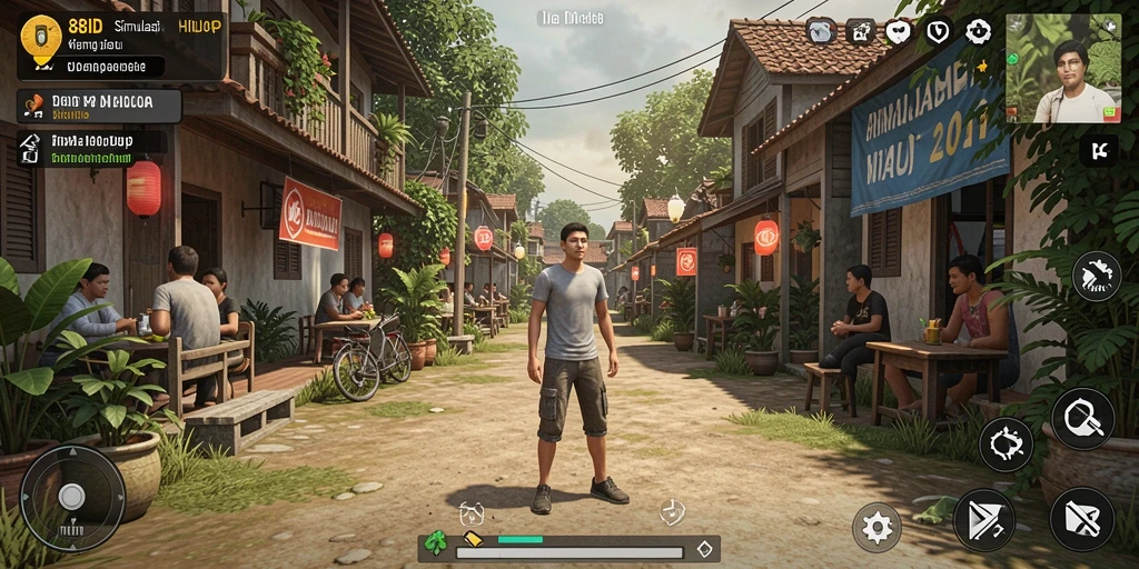 Tampilan gameplay 88ID menunjukkan berbagai aktivitas karakter di dunia virtual.