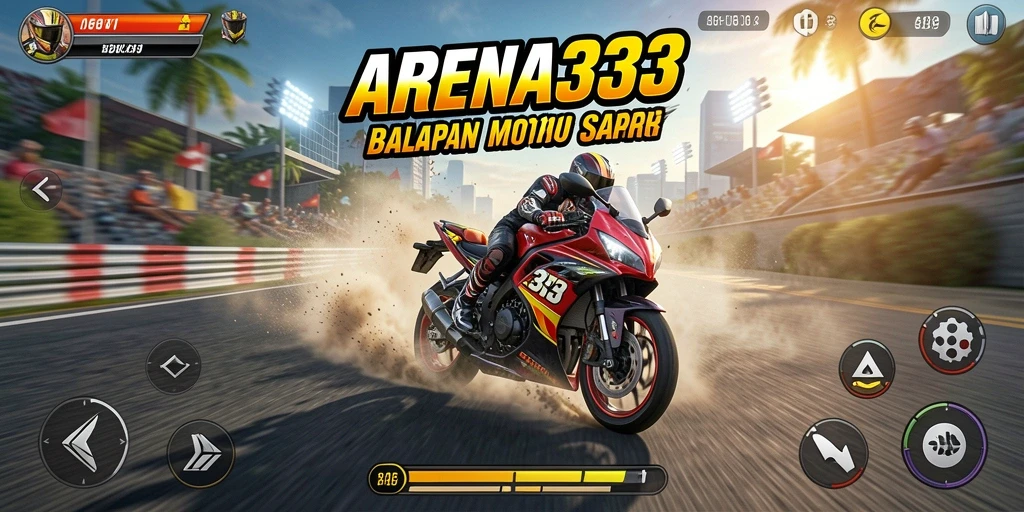 Screenshot gameplay motor racing menampilkan aksi balapan seru.
