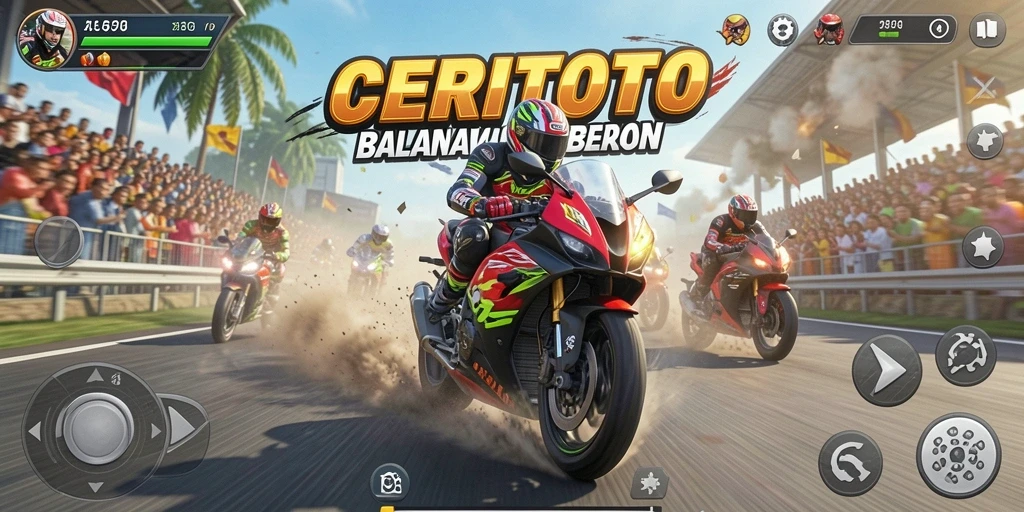 Gameplay CERITOTO menampilkan aksi balapan motor yang mengasyikkan.