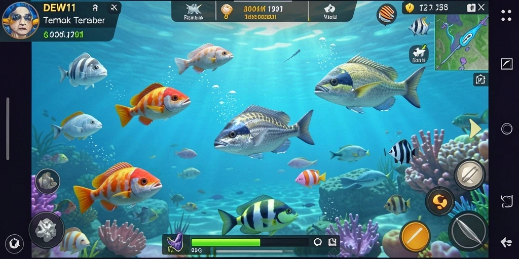 Gameplay seru di DEWI11 dengan berbagai jenis ikan.