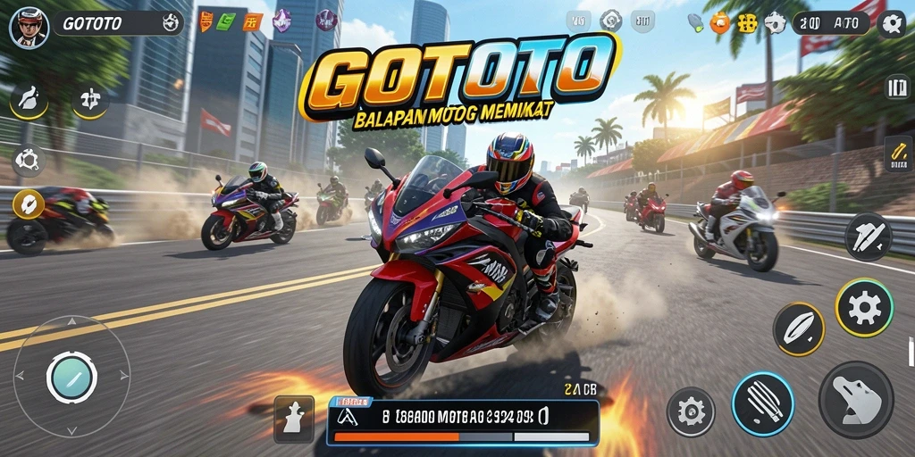 GOTOTO menampilkan gameplay balapan motor yang mendebarkan dan penuh aksi.