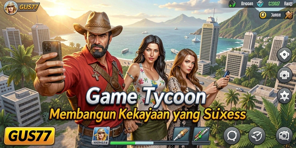 Tampilan gameplay GUS77 menunjukkan strategi dan manajemen bisnis yang menarik.