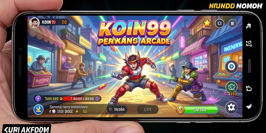 Tampilan gameplay KOIN99 yang menarik dan penuh aksi di level Arcade.