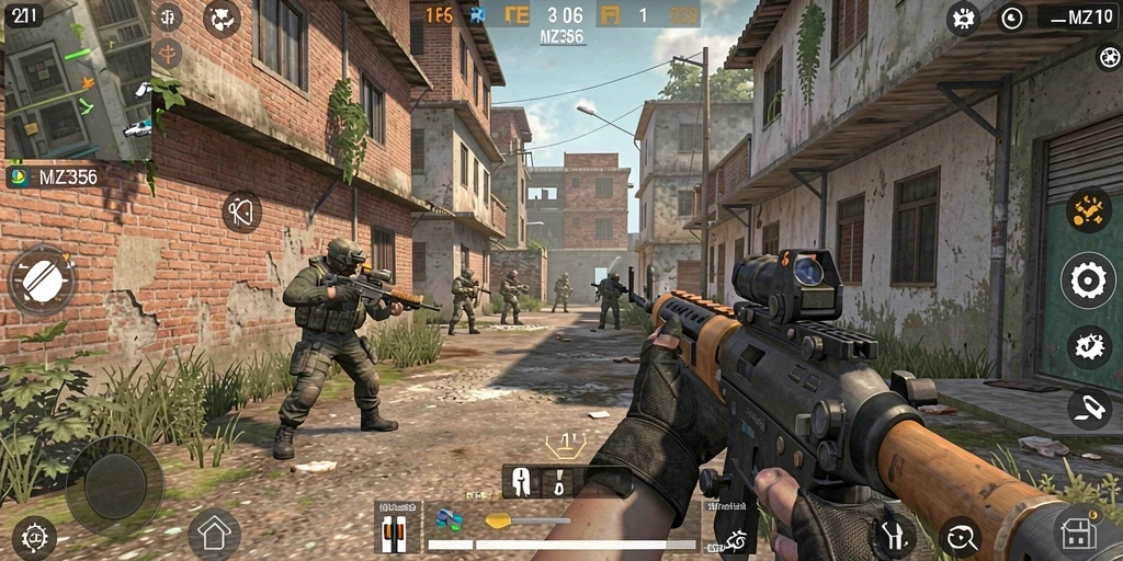 Tampilan gameplay MZ356 yang mendebarkan dalam mode FPS.
