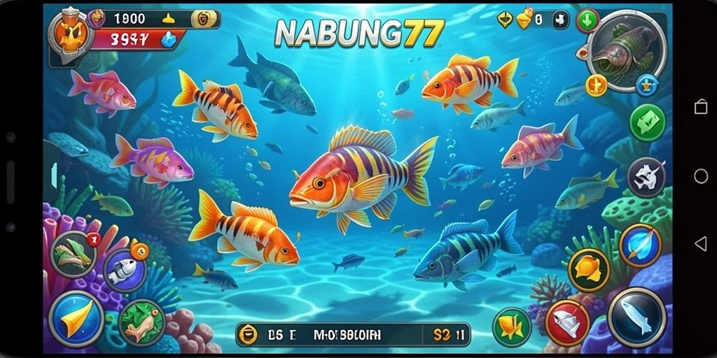 Tampilan gameplay seru dari NABUNG77 saat berburu ikan.