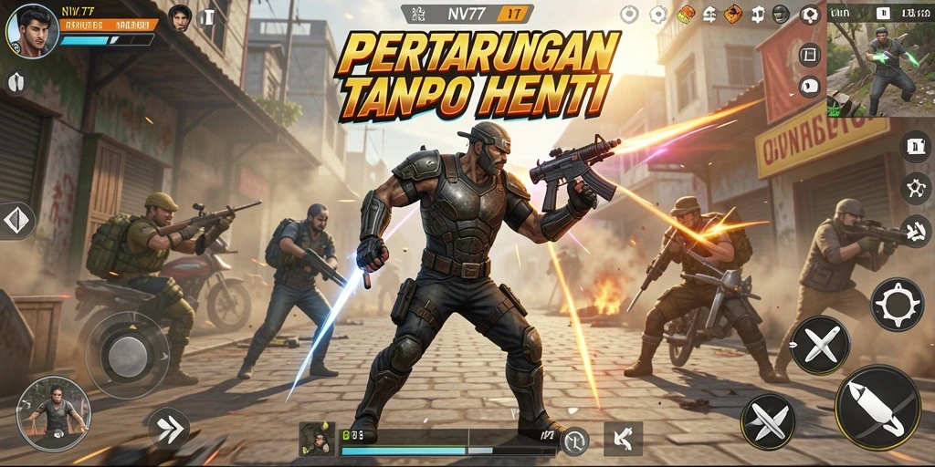 Tampilan seru pertarungan di NV77 yang memukau dan penuh aksi.