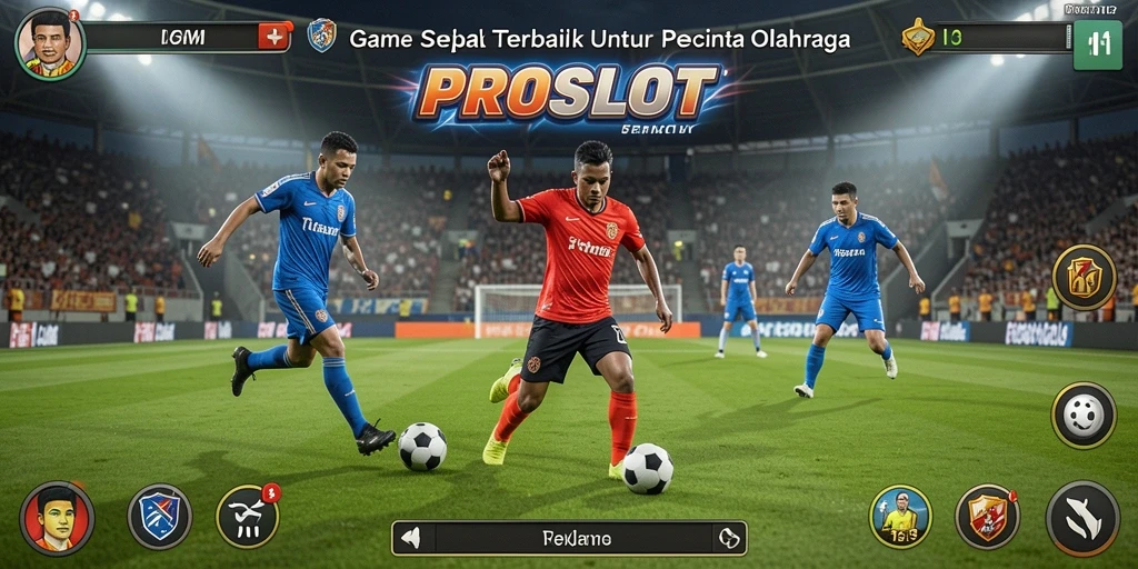 Tampilan gameplay PROSLOT menampilkan aksi sepak bola yang mendebarkan.
