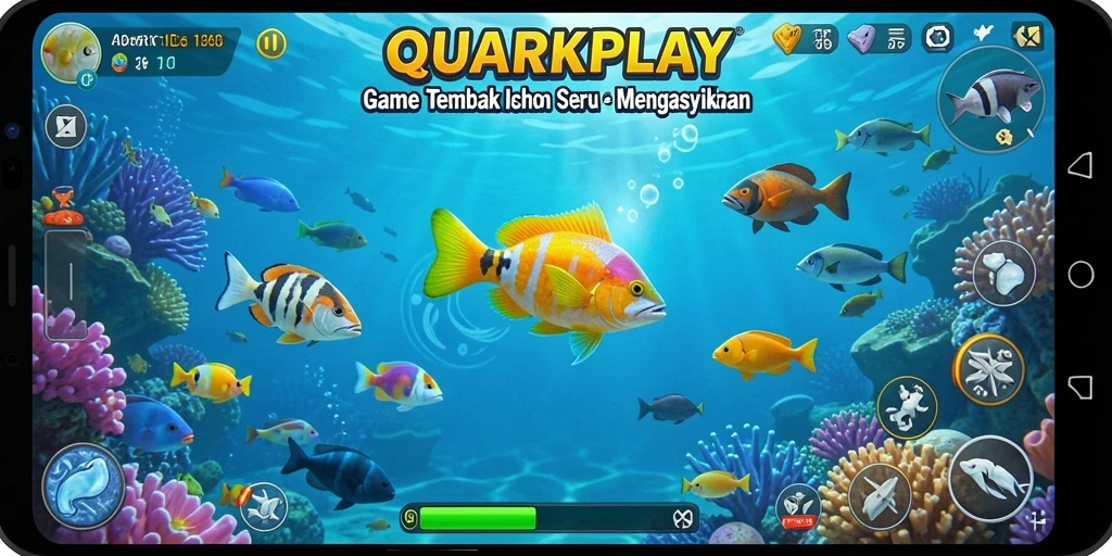 Tampilan gameplay seru dari QUARKPLAY dengan ikan yang beragam.