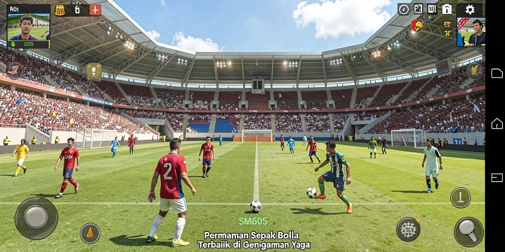 Tampilan gameplay menarik dari SM605 dalam aksi sepak bola.