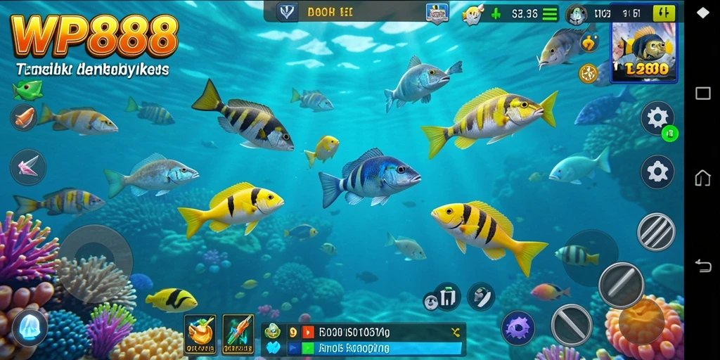 Tampilan gameplay WP888 dengan aksi menembak ikan yang seru.